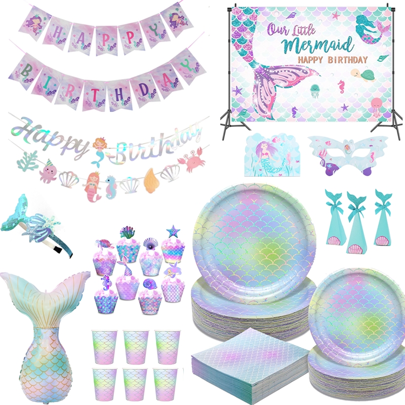 Table Cloth Disposable - Meerjungfrau Party Supplies Meerjungfrau Einweggeschirr Tasse
