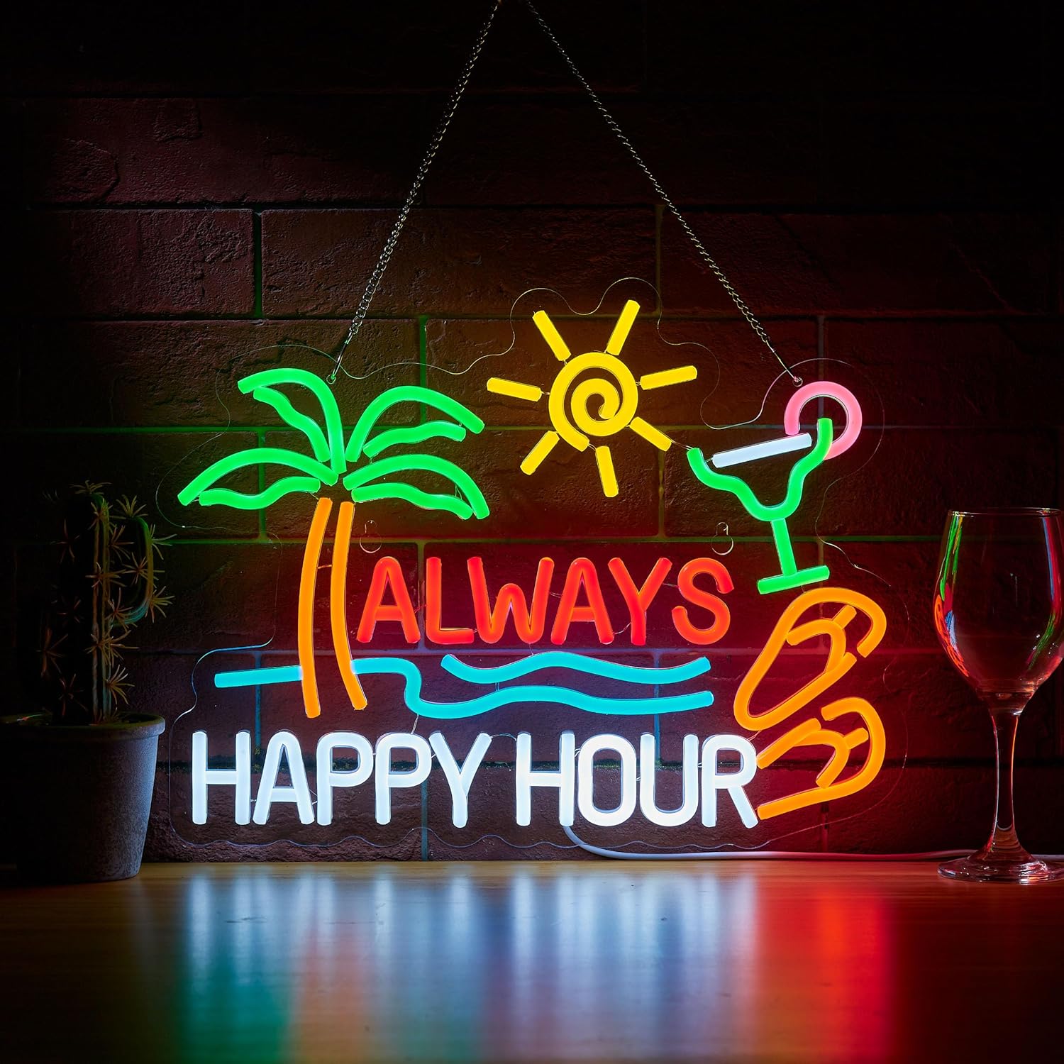 Neon Sign Party - Always Happy Hour Bierbar Neonschild für