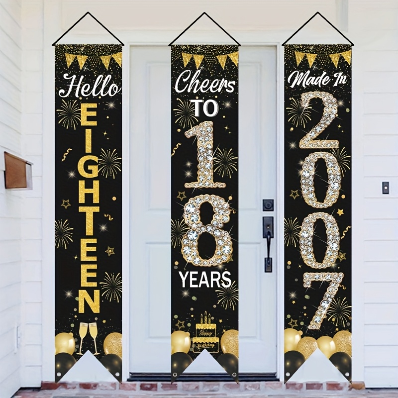 Party Banner Gold - 2D 3-teiliges Türbanner-Set zum 18. Geburtstag,