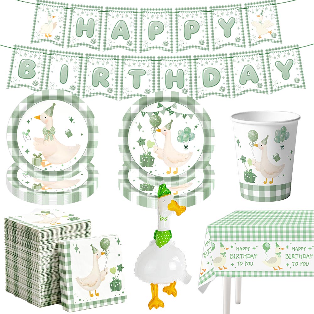 Table Cloth Disposable - Grünes Silly Goose Einweggeschirr Pappteller Becher