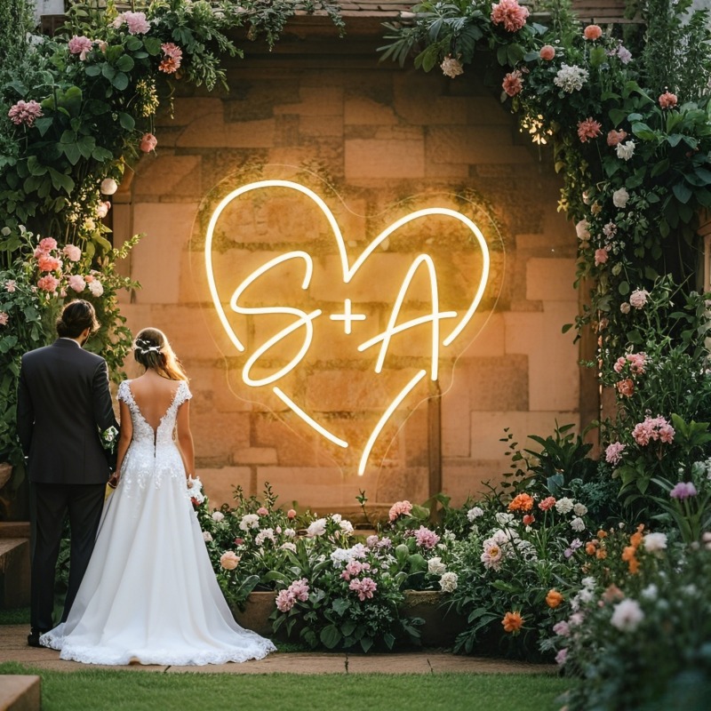 Neon Sign Party - Benutzerdefinierte Initialen Herz LED Neon Schild,