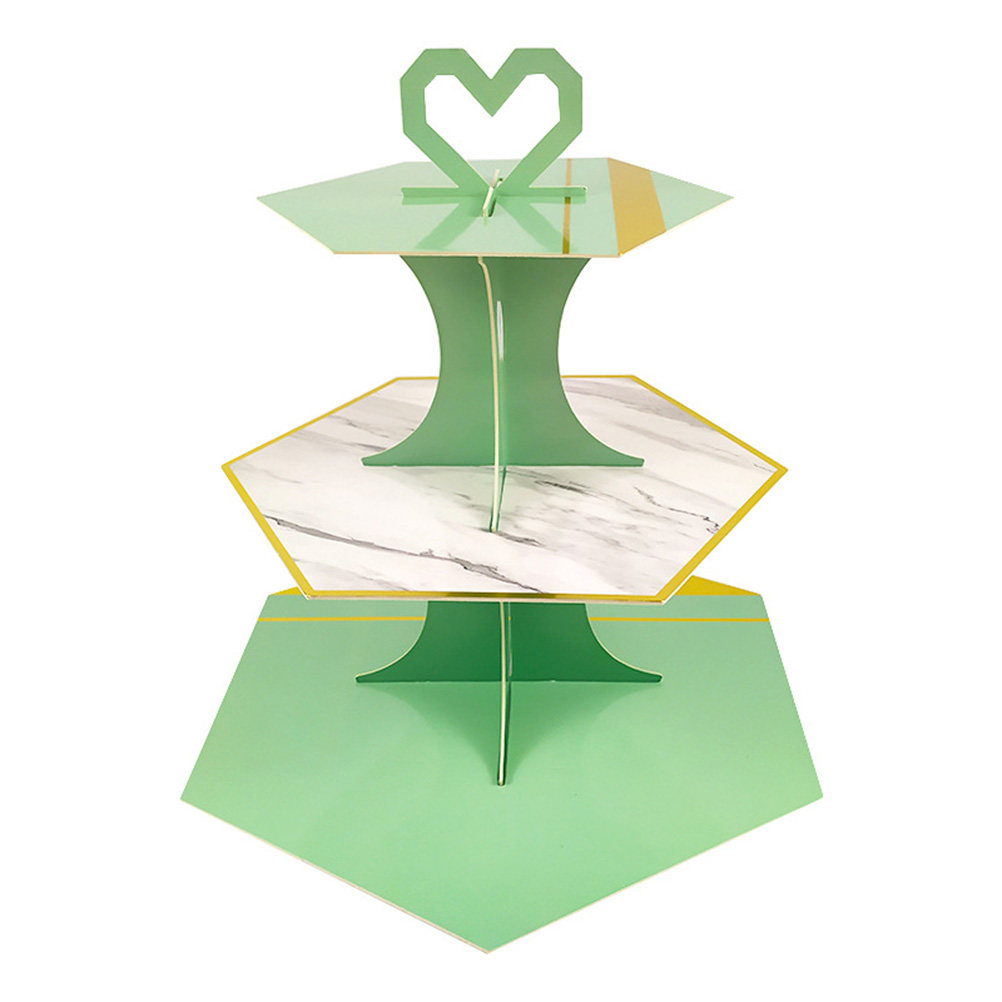 Cupcake Stand Tier - 2 Stück Marmormuster Papier-Kuchenständer 3-stufiger Sechseckiger