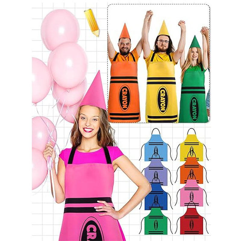 Party Hat Cone - Buntes Crayon-Themen-Zwerg-Set – Schürze und Kegelhut