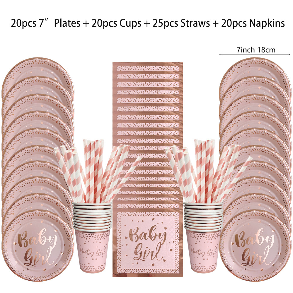 Paper Straw Color - Rose Gold Party Einweg Geschirr Set